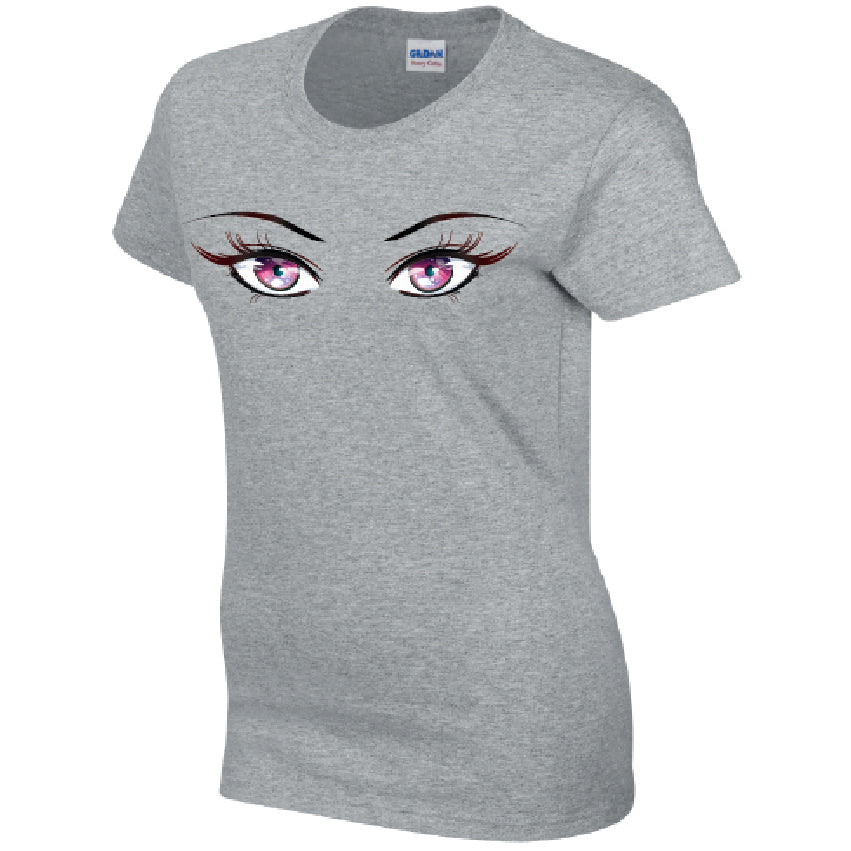 Pink Eyes Ladies Cotton T-Shirt Available in Black Grey and White LT27