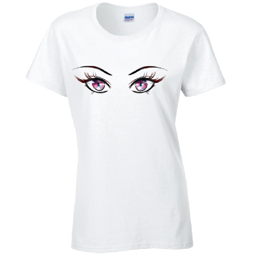 Pink Eyes Ladies Cotton T-Shirt Available in Black Grey and White LT27