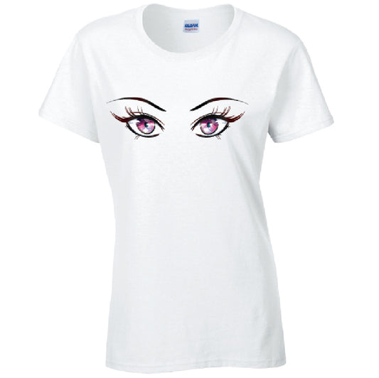 Pink Eyes Ladies Cotton T-Shirt Available in Black Grey and White LT27
