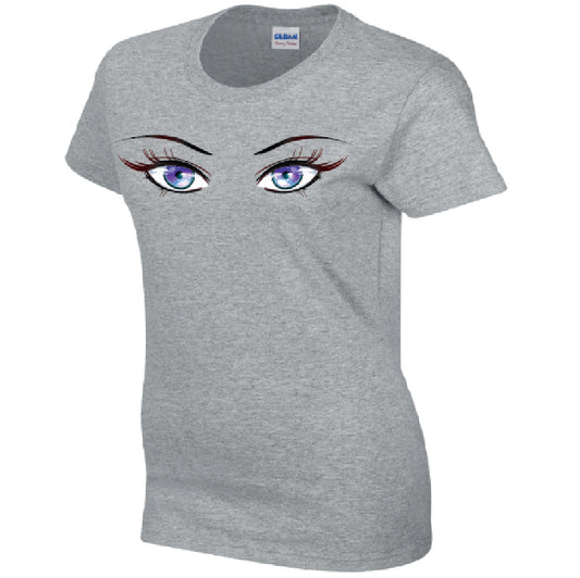 Purple Eyes Ladies Cotton T-Shirt Available in Black Grey and White LT28