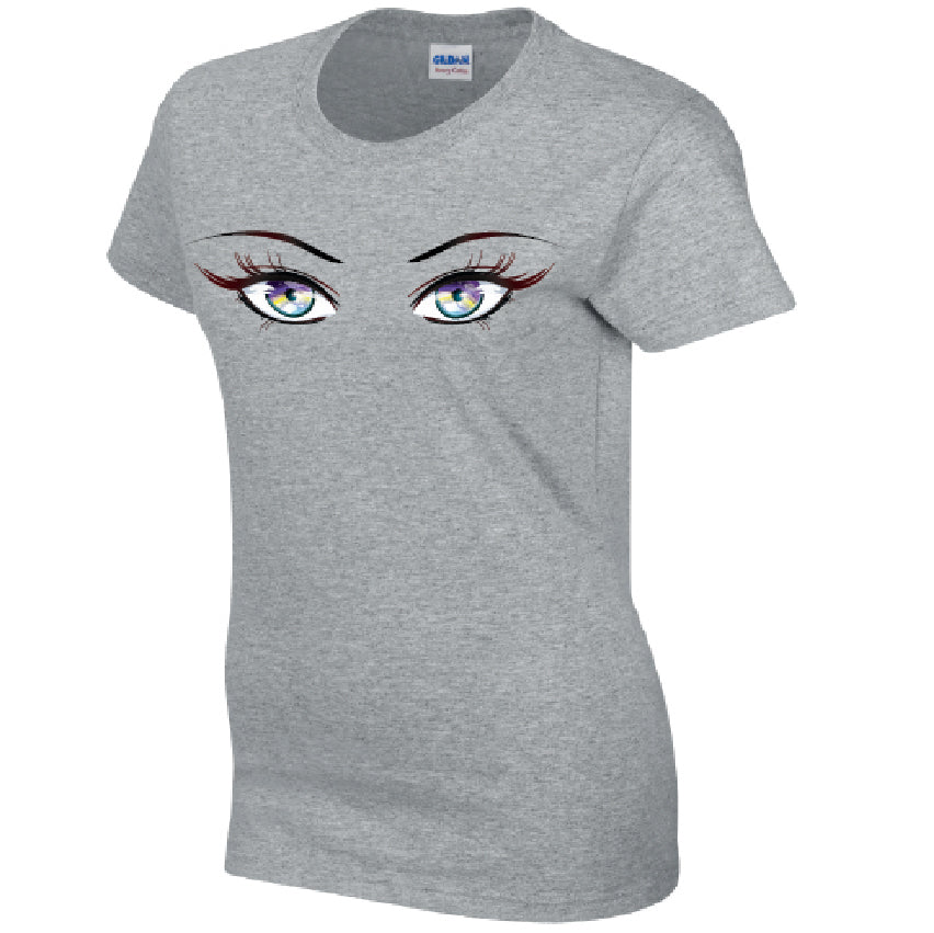 Rainbow Eyes Ladies Cotton T-Shirt Available in Black Grey and White LT29