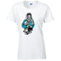 Blue Skater Girl Ladies Cotton T-Shirt Available in Black Grey and White LT31