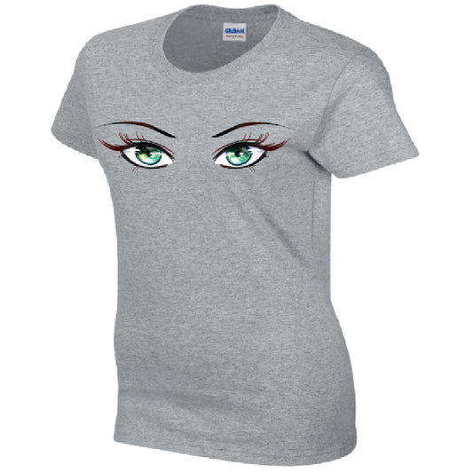 Green Eyes Ladies Cotton T-Shirt Available in Black Grey and White LT32
