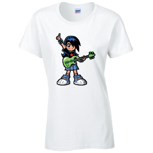 Guitar Girl Ladies Cotton T-Shirt Available in Black Grey and White LT33