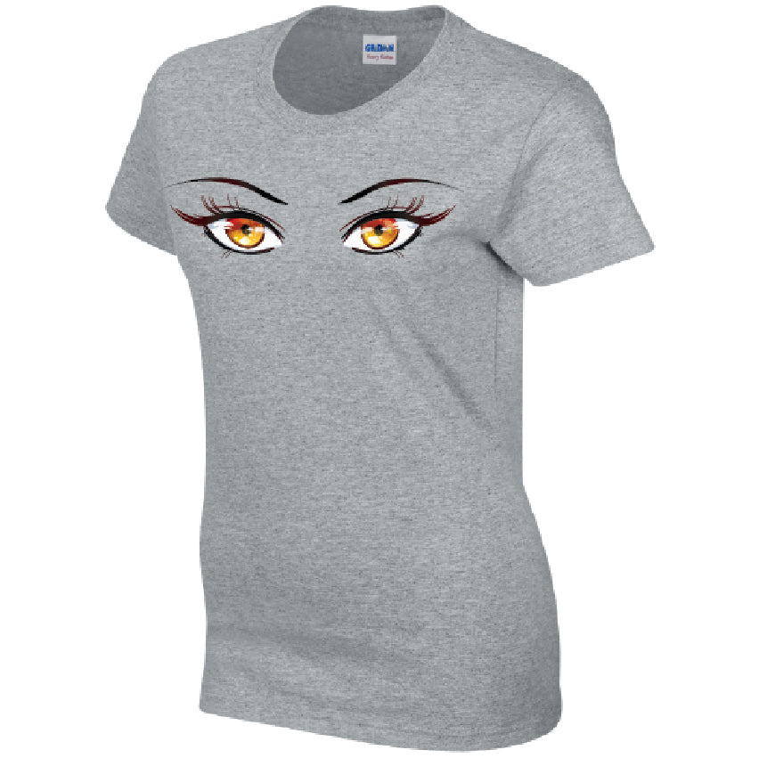 Orange Eyes Ladies Cotton T-Shirt Available in Black Grey and White LT35