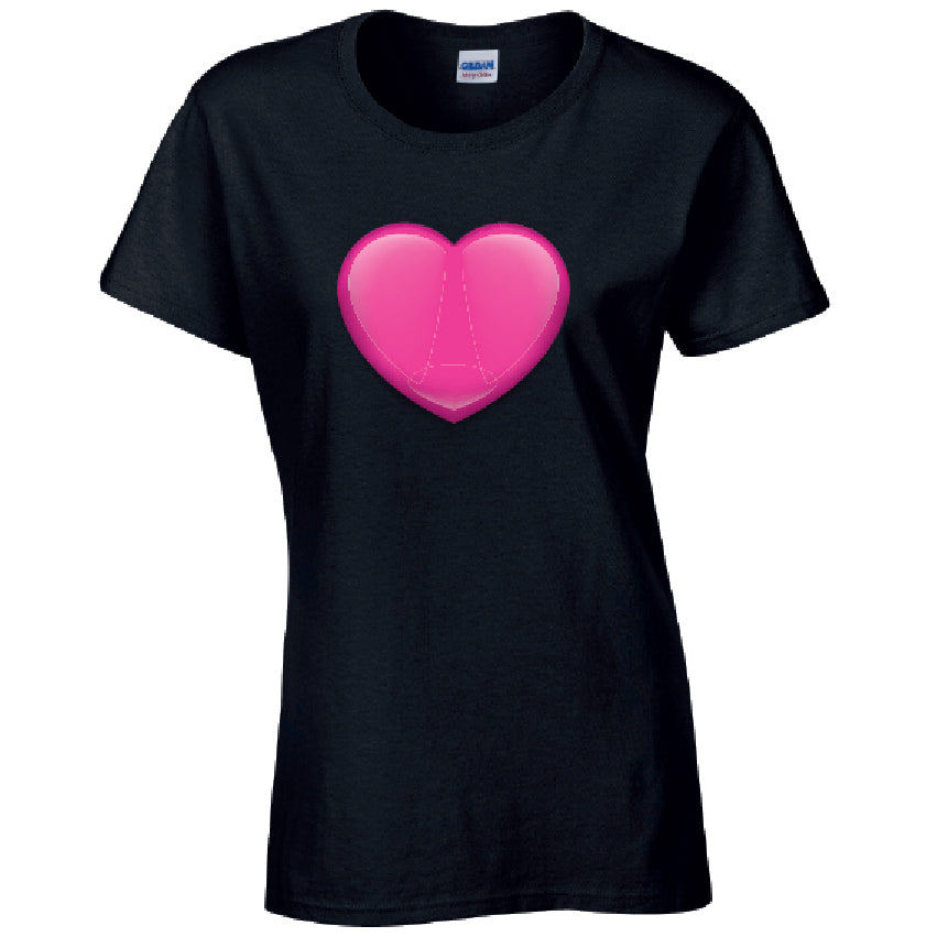 Pink Heart Ladies Cotton T-Shirt Available in Black Grey and White LT36