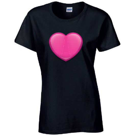 Pink Heart Ladies Cotton T-Shirt Available in Black Grey and White LT36