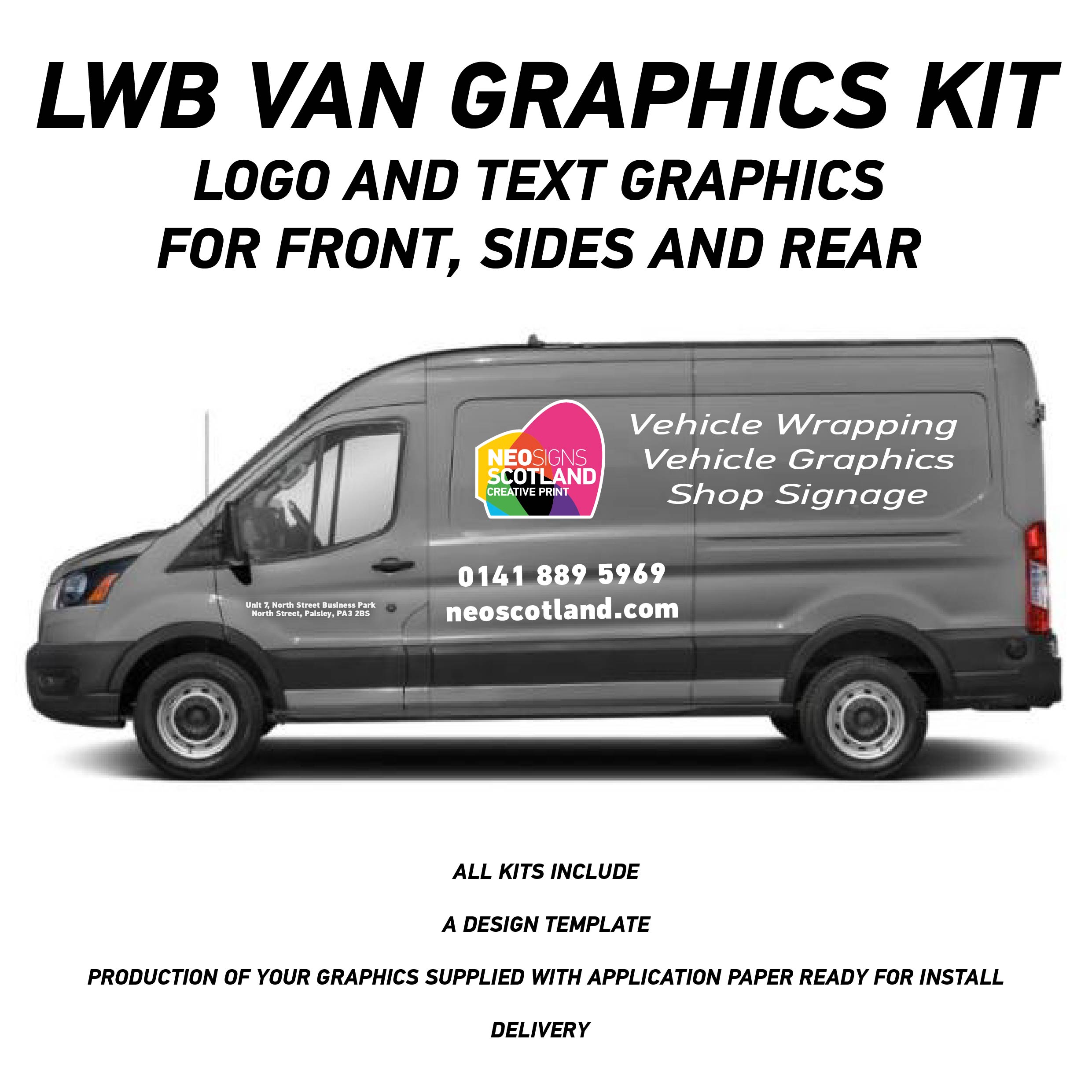 VAN09 Lwb Van Graphics Kit Sign Writing Vehicle lettering Livery signs Logo and Text