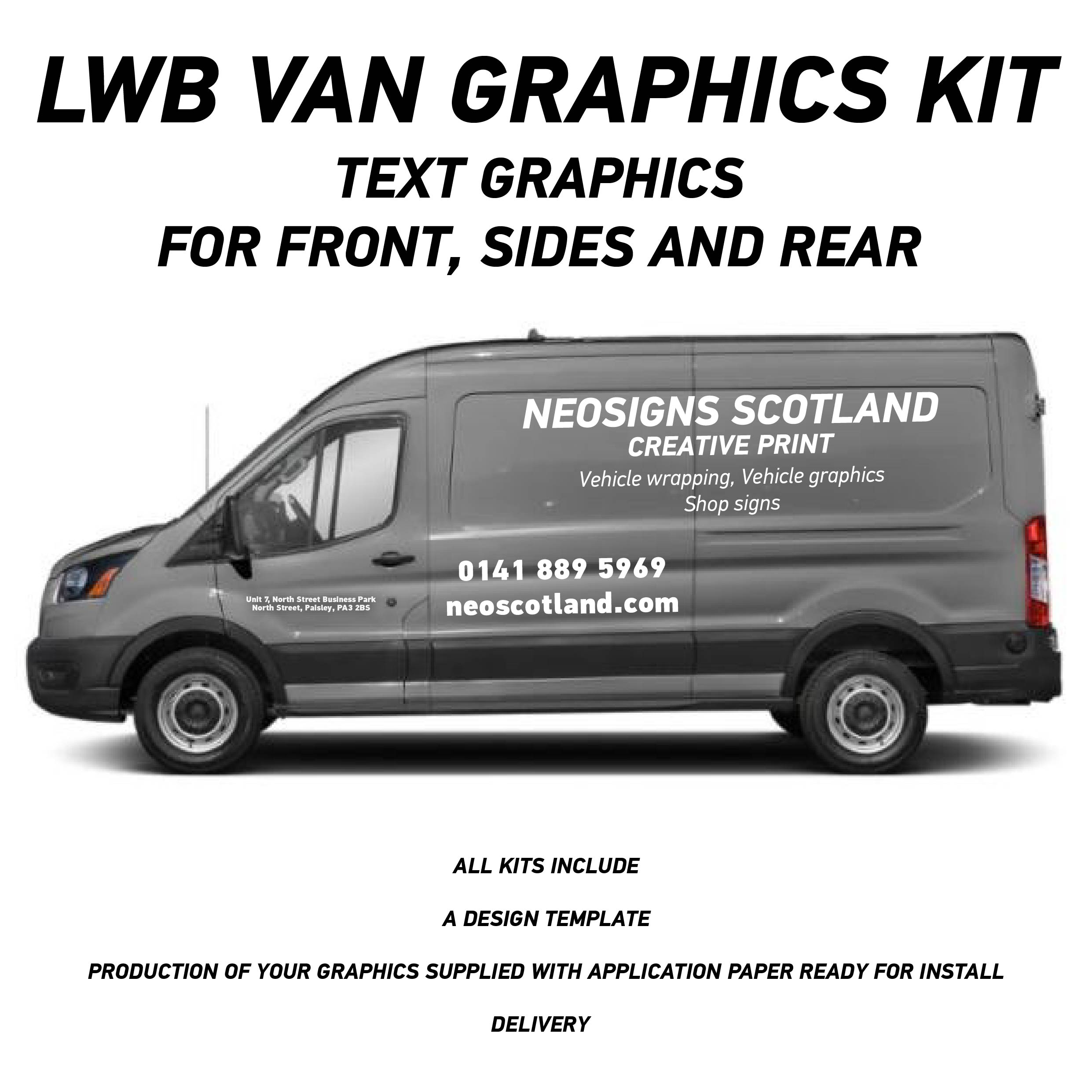 VAN04 Lwb Van Graphics Kit Sign Writing Vehicle lettering Livery signs Text only