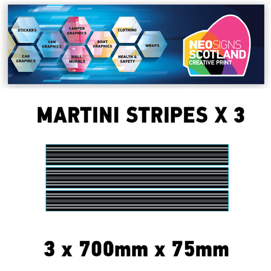 MC01 3 x 700mm x 75mm Martini Racing stripe Monochrome for Porsche