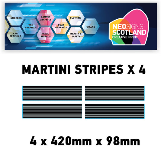 MC02 4 x 420mm x 98mm Martini Racing stripe Monochrome for Porsche