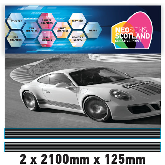 MC2.1/125x2 Martini Racing Monochrome 2x2100mm x 125mm stripes for Porsche