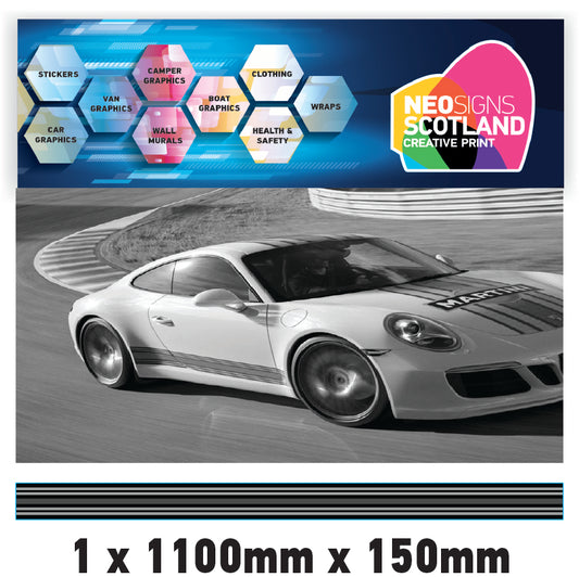 MC1.1/150x1 Martini Racing Monochrome 1100mm x 150mm Bonnet stripe for Porsche