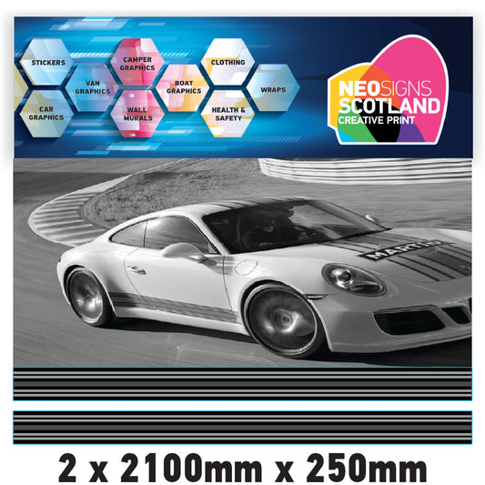MC2.1/250x2 Martini Racing Monochrome 2x2100mm x 250mm stripes for Porsche