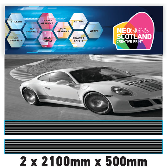 MC2.1/500x2 Martini Racing Monochrome 2x2100mm x 500mm stripes for Porsche