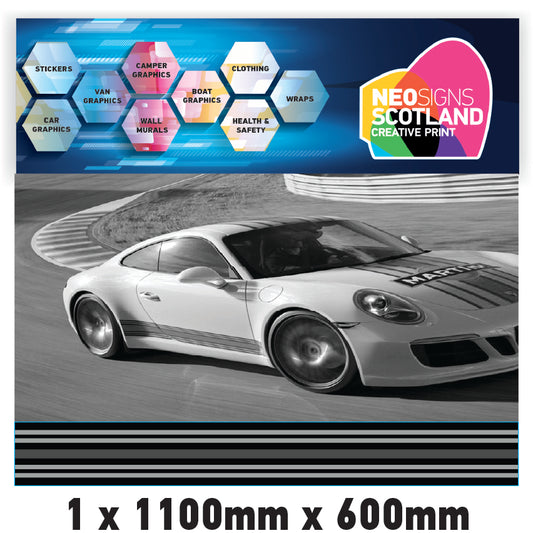 MC1.1/600x1 Martini Racing Monochrome 1100mm x 600mm Bonnet stripe for Porsche