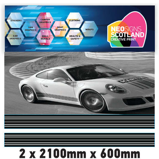MC2.1/600x2 Martini Racing Monochrome 2x2100mm x 600mm stripes for Porsche