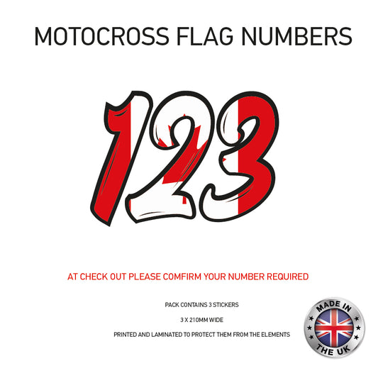 MFN01 3 x Canadian Flag Race Number Vinyl Stickers Motorbike Motorcross Quad