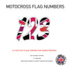MFN04 3 x UK Pink Flag Race Number Vinyl Stickers Motorbike Motorcross Quad