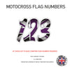 MFN05 3 x UK Purple Flag Race Number Vinyl Stickers Motorbike Motorcross Quad