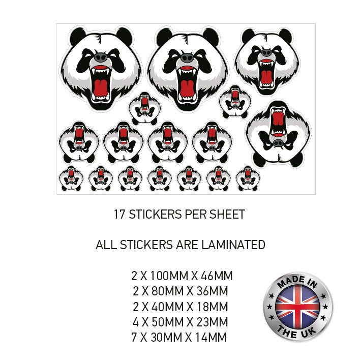 MHS03 Angry Panda Motorcycle Helmet Sticker Graphic Decal Laminated Motorbike Bike