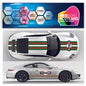 A graphic design of a Martini Racing Style italian style stripes kit applied on a white Porsche Le Mans car.
