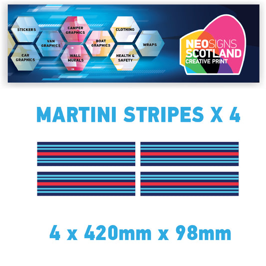 MR02 4 x 420mm x 98mm Martini Racing stripe Monochrome for Porsche
