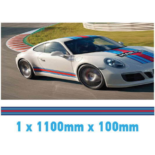 MR1.1 Martini Racing Bonnet stripe 1.1m (1100mm) Long laminated for Porsche le mans sticker graphics various widths available