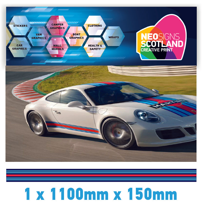 MR1.1/150x1 Martini Racing 1100mm x 150mm Bonnet stripe for Porsche