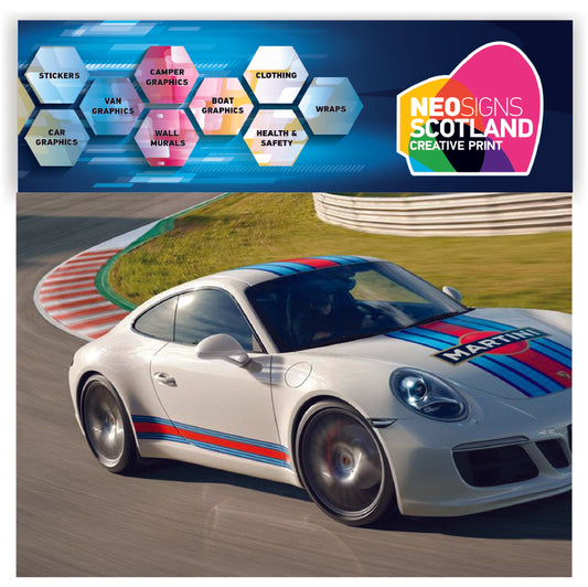 MR1.1 Martini Racing Bonnet stripe 1.1m (1100mm) Long laminated for Porsche le mans sticker graphics various widths available