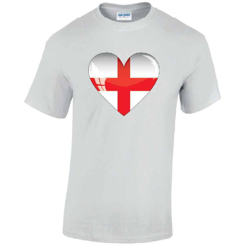 England Heart Mens Cotton T-Shirt 5 sizes 3 Colours Available Printed MT08