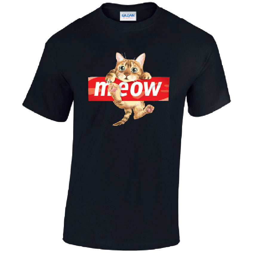 Meow Cat Mens Cotton T-Shirt 5 sizes 3 Colours Available Printed MT10