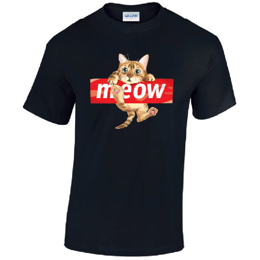 Meow Cat Mens Cotton T-Shirt 5 sizes 3 Colours Available Printed MT10