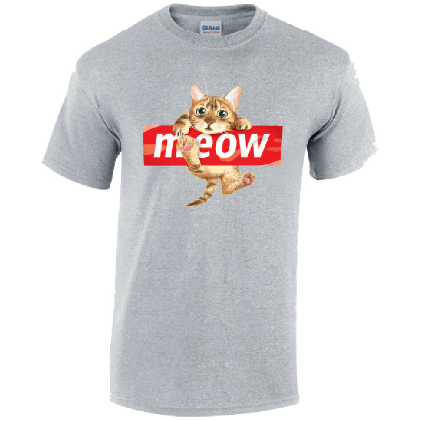 Meow Cat Mens Cotton T-Shirt 5 sizes 3 Colours Available Printed MT10
