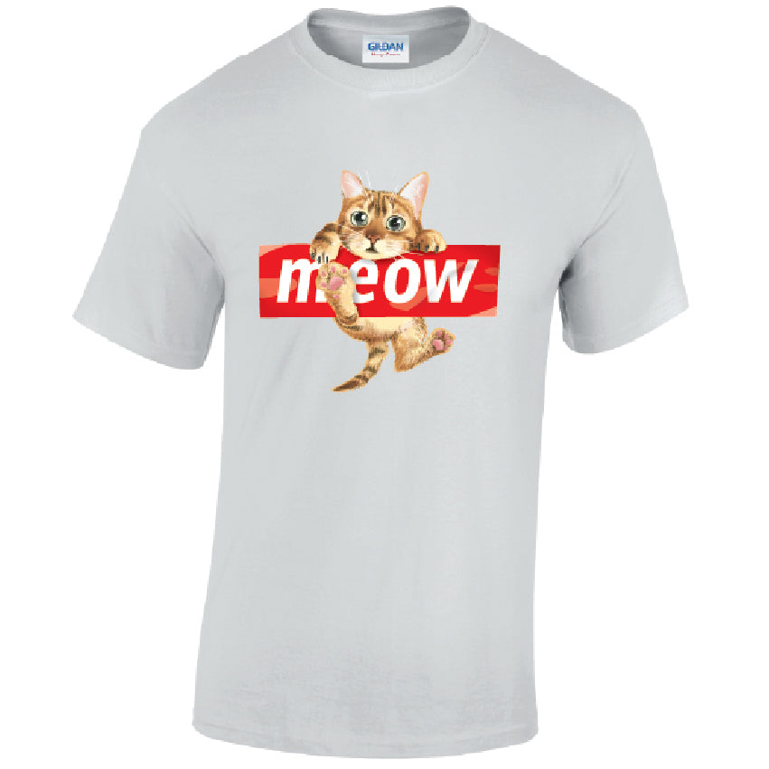 Meow Cat Mens Cotton T-Shirt 5 sizes 3 Colours Available Printed MT10