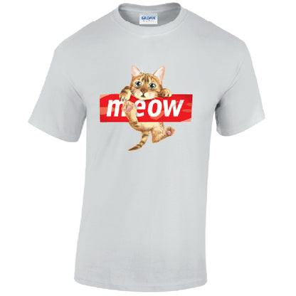 Meow Cat Mens Cotton T-Shirt 5 sizes 3 Colours Available Printed MT10