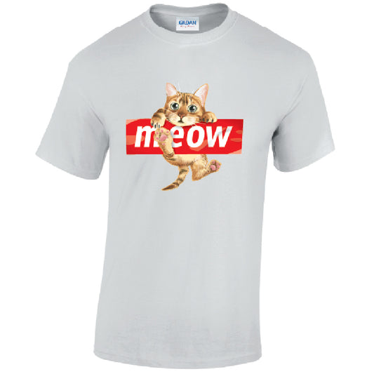 Meow Cat Mens Cotton T-Shirt 5 sizes 3 Colours Available Printed MT10