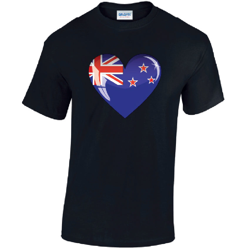 New Zealand Heart Mens Cotton T-Shirt 5 sizes 3 Colours Available Printed MT11
