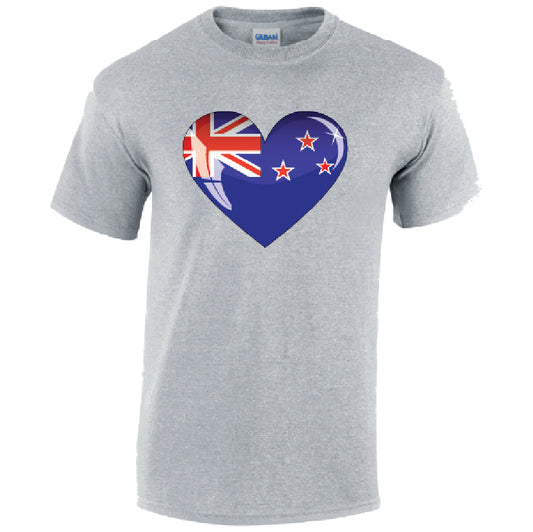 New Zealand Heart Mens Cotton T-Shirt 5 sizes 3 Colours Available Printed MT11