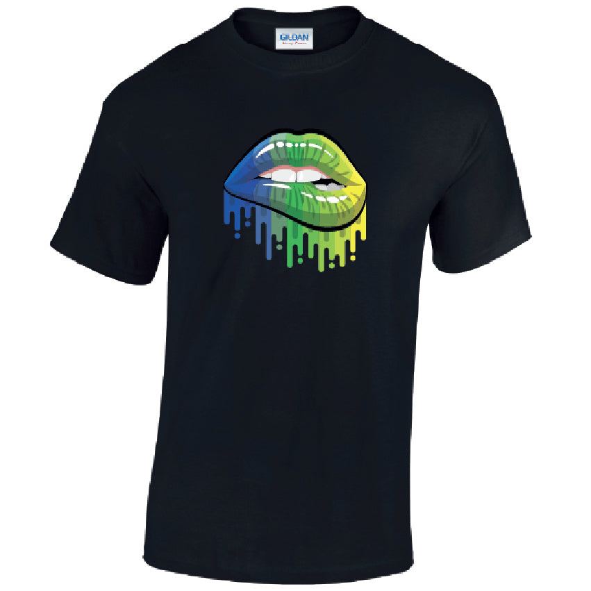 T14 Blue and Green Lips Unisex Cotton T-Shirts Various Sizes & Colours Available