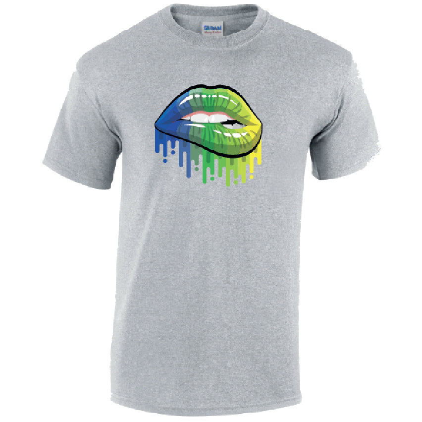 T14 Blue and Green Lips Unisex Cotton T-Shirts Various Sizes & Colours Available