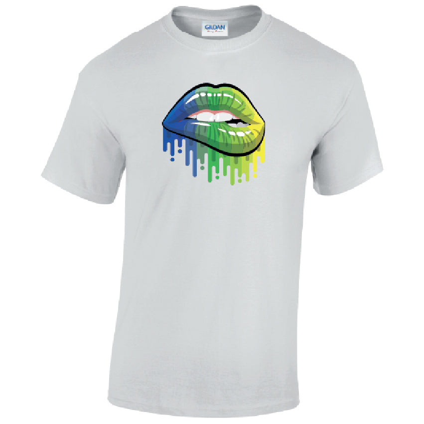 T14 Blue and Green Lips Unisex Cotton T-Shirts Various Sizes & Colours Available