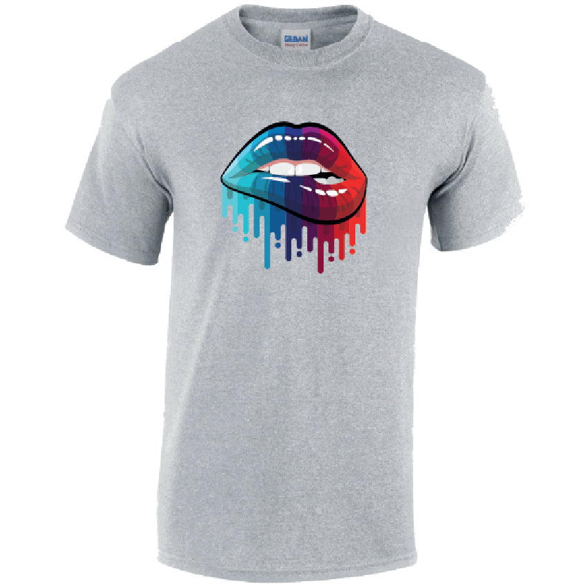 T15 Blue and Red Lips Unisex Cotton T-Shirts Various Sizes & Colours Available
