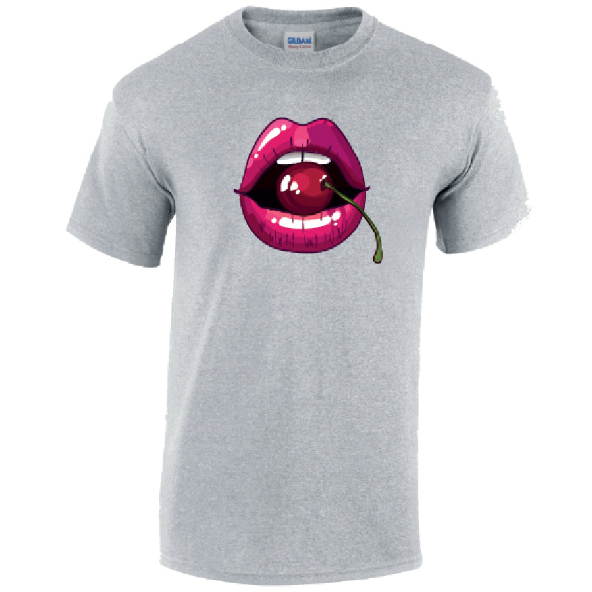 Cherry Lips Mens Cotton T-Shirt 5 sizes 3 Colours Available Printed MT16
