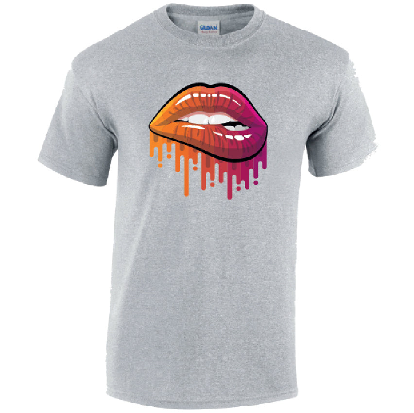 Orange and Pink Lips Mens Cotton T-Shirt 5 sizes 3 Colours Available Printed MT20