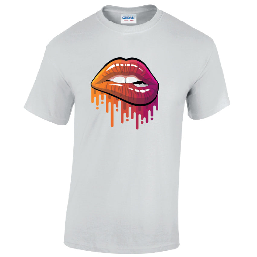 Orange and Pink Lips Mens Cotton T-Shirt 5 sizes 3 Colours Available Printed MT20