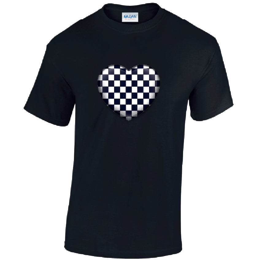 T23 Black Chequered Heart Unisex Cotton T-Shirts Various Sizes & Colours Available
