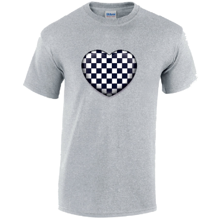Black Chequered Heart Mens Cotton T-Shirt 5 sizes 3 Colours Available Printed MT23