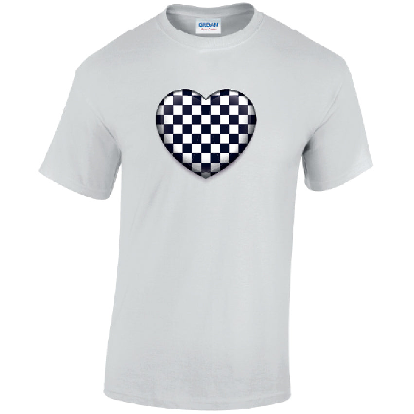 Black Chequered Heart Mens Cotton T-Shirt 5 sizes 3 Colours Available Printed MT23