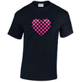 T25 Pink Chequered Heart Unisex Cotton T-Shirts Various Sizes & Colours Available